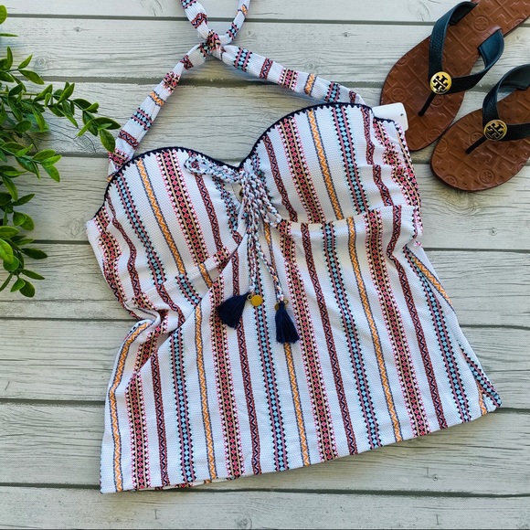 Jessica Simpson Other - Boho Striped Texture Underwire Halter Tankini Top